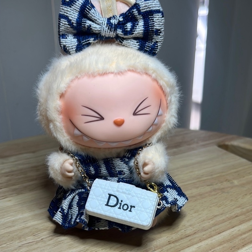 La Bubu in Dior outfit Labubu keychain bag charm